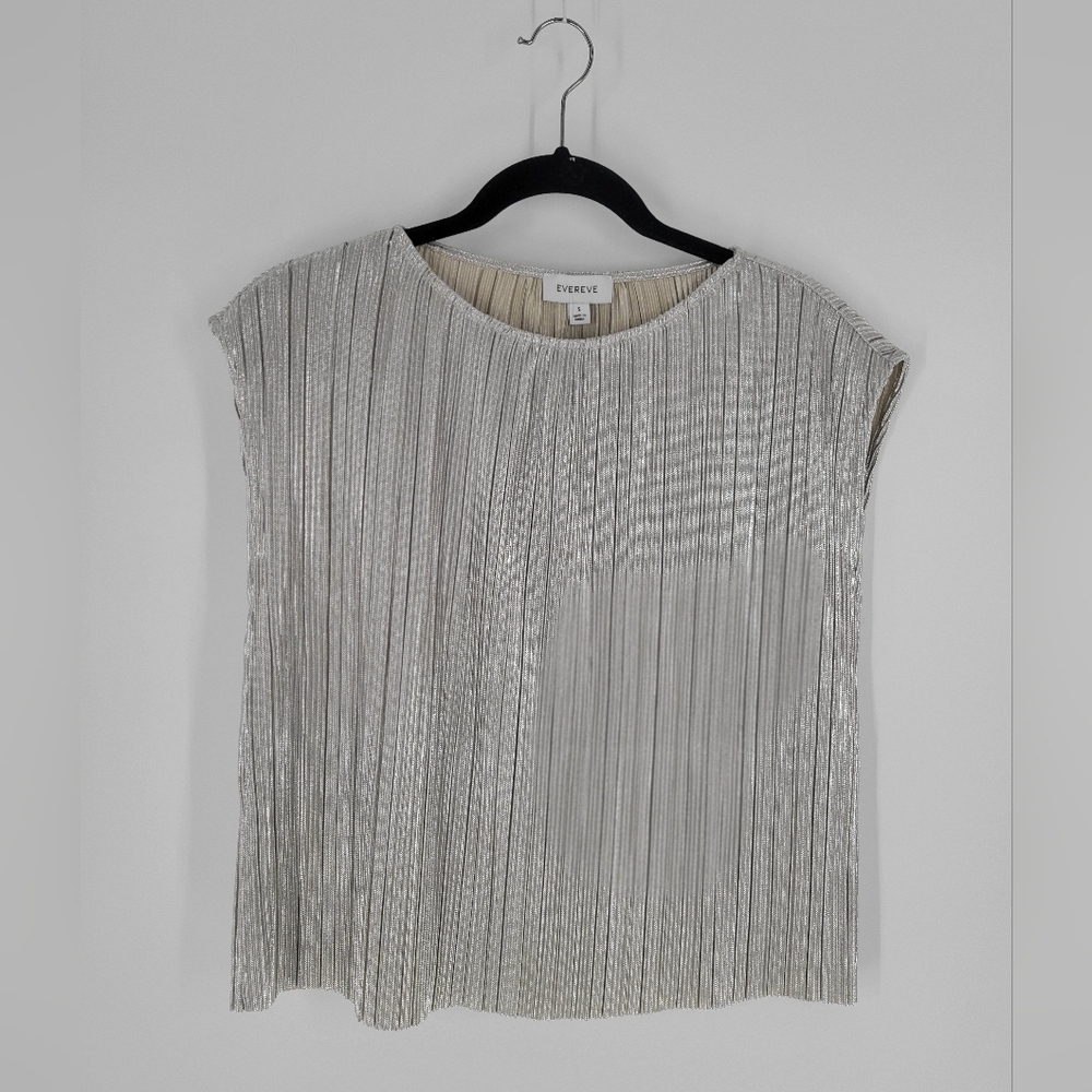 Evereve mia plisse top ribbed pleated silver cap sleeve Size S New - Picture 2 of 6